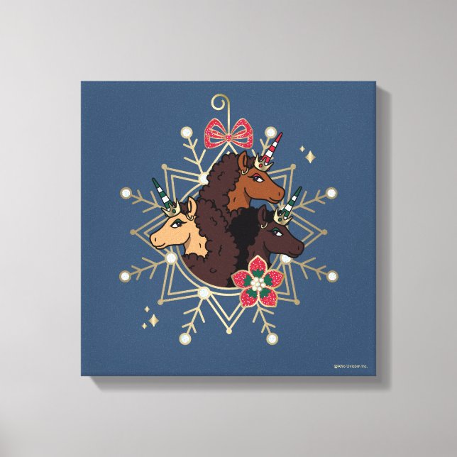 Afro Unicorn Festive Holiday Magical Canvas Print (Front)