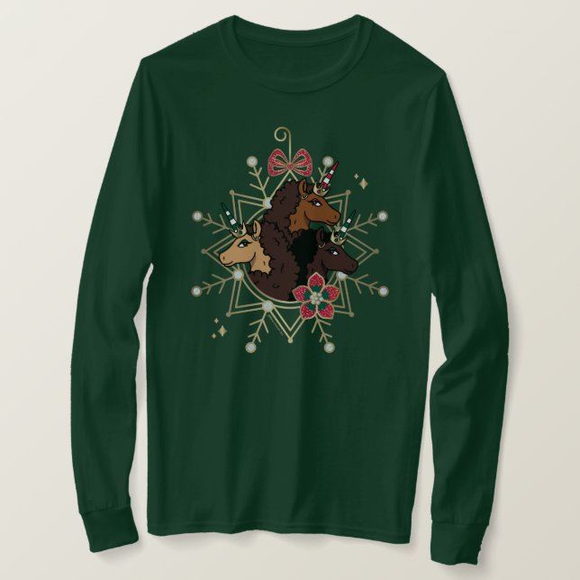 Afro Unicorn Festive Holiday Magical T-Shirt (Design Front)