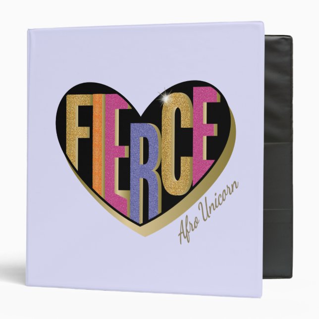 Afro Unicorn Fierce Heart Design 3 Ring Binder (Front/Inside)