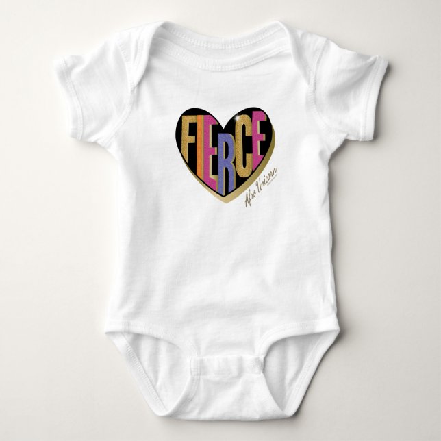 Afro Unicorn Fierce Heart Design Baby Bodysuit (Front)