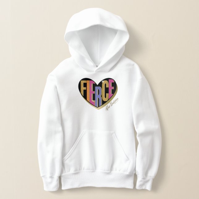 Afro Unicorn Fierce Heart Design Hoodie (Laydown)