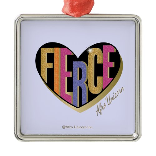 Afro Unicorn Fierce Heart Design Metal Ornament