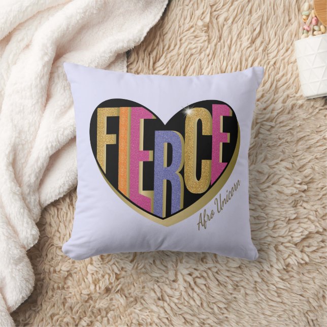Afro Unicorn Fierce Heart Design Throw Pillow (Blanket)