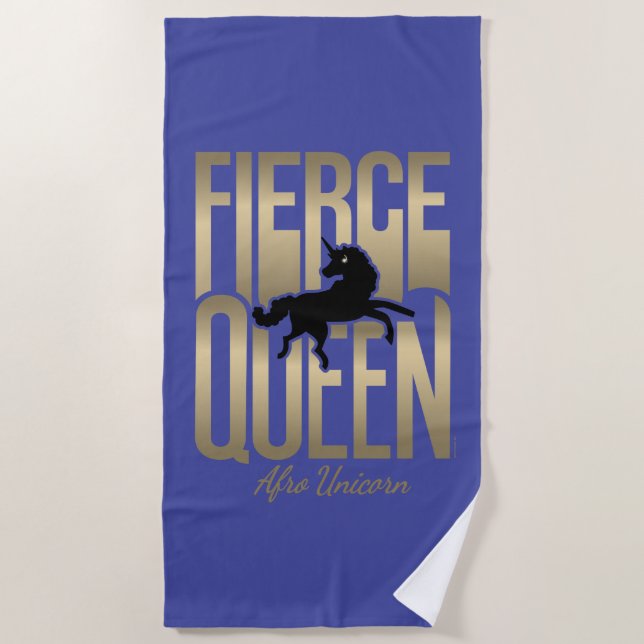 Afro Unicorn Fierce Queen Beach Towel (Front)
