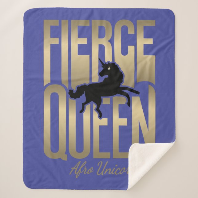 Afro Unicorn Fierce Queen Sherpa Blanket (Front)