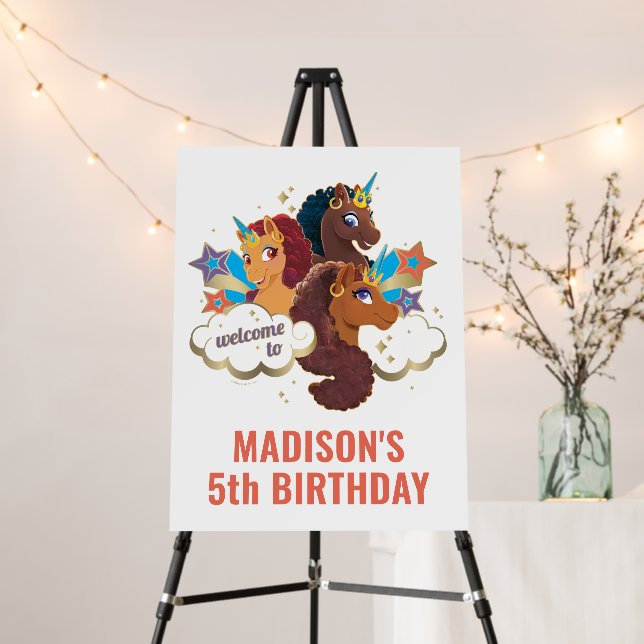 Afro Unicorn Girl's Birthday Welcome Sign (In Situ (Stand))
