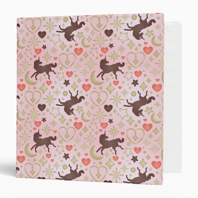 Afro Unicorn Heart & Star Pink  Pattern 3 Ring Binder (Front/Inside)