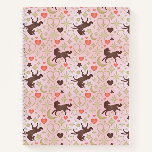 Afro Unicorn Heart & Star Pink  Pattern Notebook (Front)