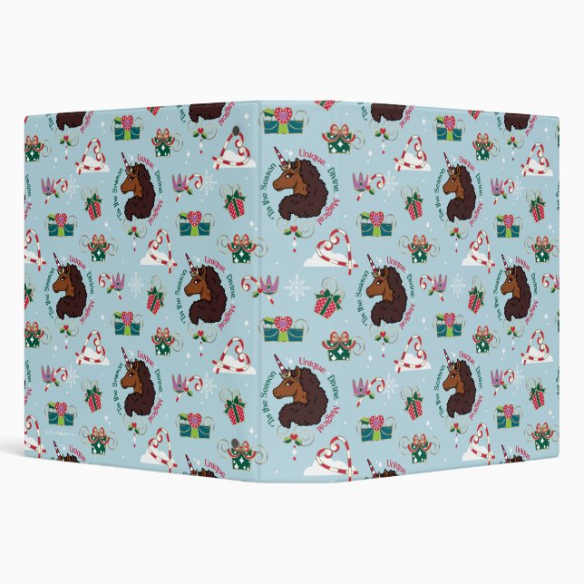 Afro Unicorn Holiday Pattern 3 Ring Binder (Background)