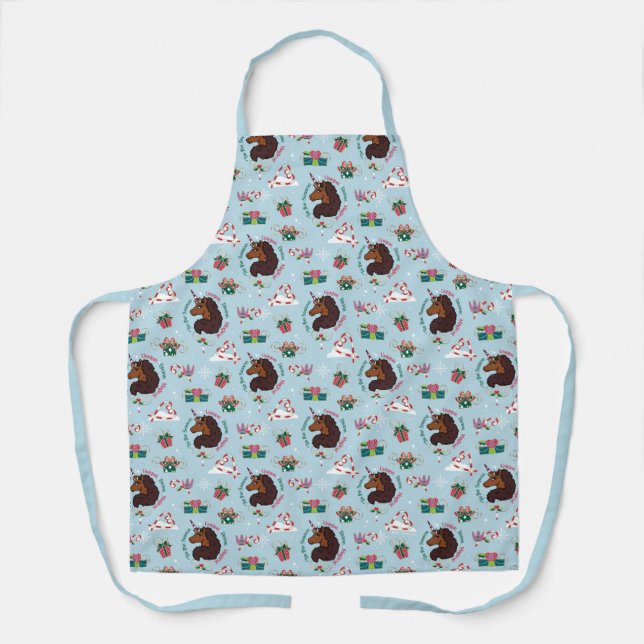 Afro Unicorn Holiday Pattern Apron (Front)