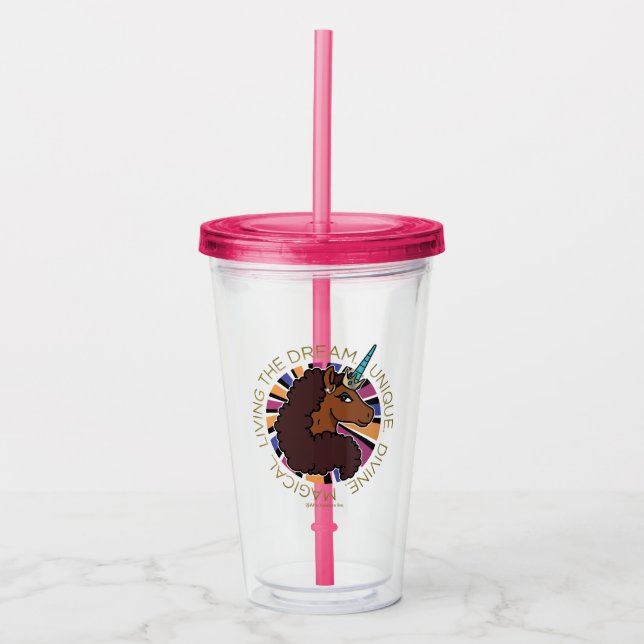 Afro Unicorn Living the Dream Design Acrylic Tumbler (Front)