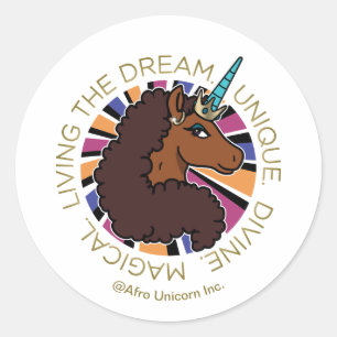 Afro Unicorn Living the Dream Design Classic Round Sticker