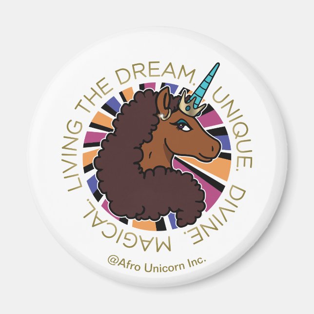 Afro Unicorn Living the Dream Design Magnet (Front)