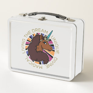 Afro Unicorn Living the Dream Design Metal Lunch Box