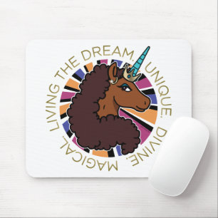 Afro Unicorn Living the Dream Design Mouse Pad