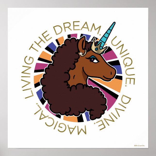 Afro Unicorn Living the Dream Design Poster (Front)
