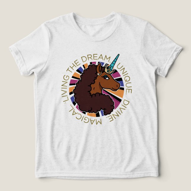 Afro Unicorn Living the Dream Design Tri-Blend Shirt (Design Front)