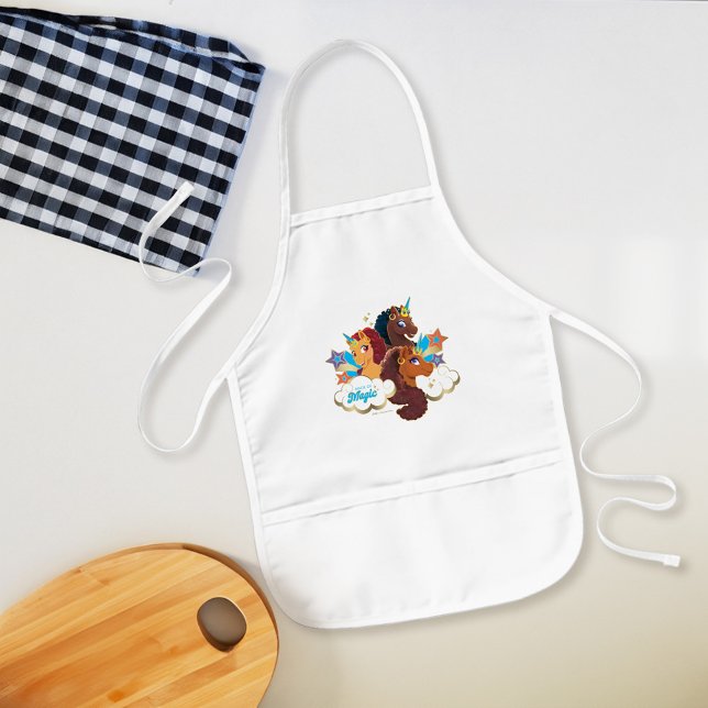 Afro Unicorn “Made of Magic” Trio Design Kids' Apron (Apron on counter)