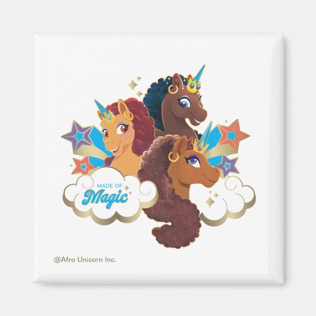 Afro Unicorn “Made of Magic” Trio Design Magnet (Front)