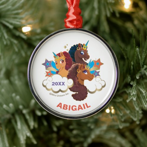 Afro Unicorn “Made of Magic” Trio Design Metal Ornament