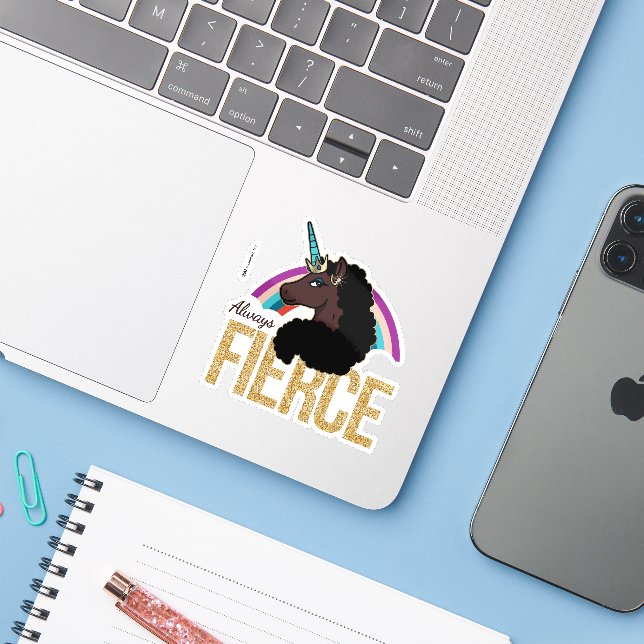 Afro Unicorn | Magical - Always Fierce Sticker (Laptop w/ iPhone)