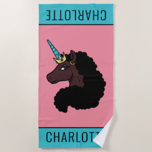 Afro Unicorn   Magical Beach Towel