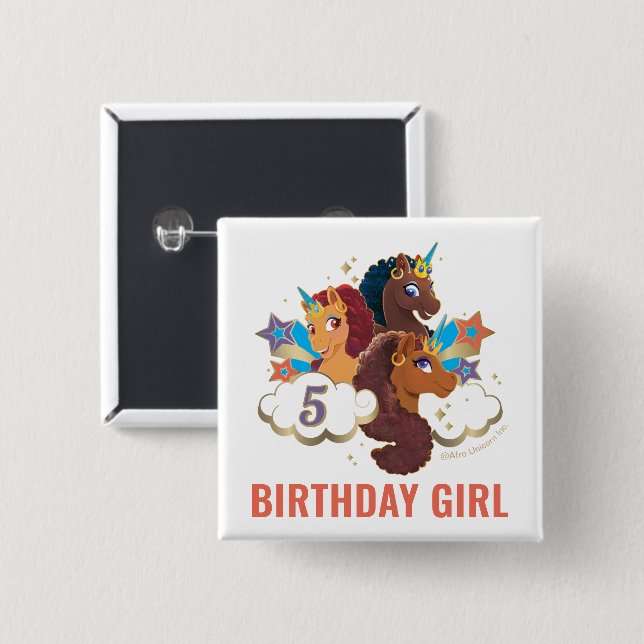 Afro Unicorn | Magical Birthday Girl Button (Front & Back)