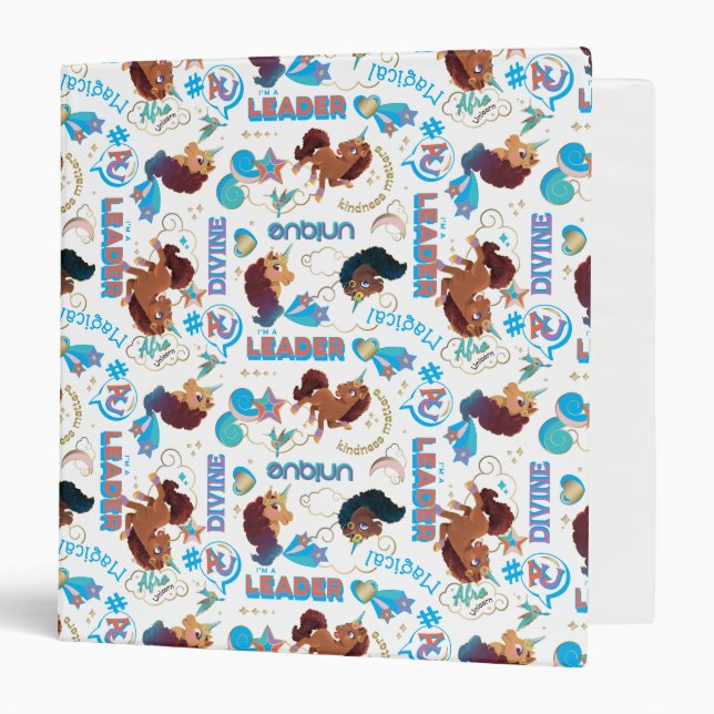 Afro Unicorn Magical Empowering Pattern 3 Ring Binder (Front/Inside)