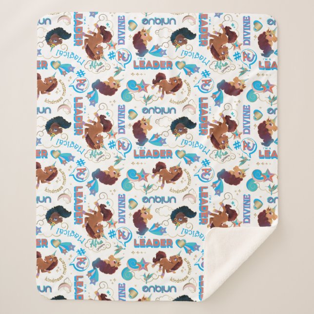 Afro Unicorn Magical Empowering Pattern Sherpa Blanket (Front)