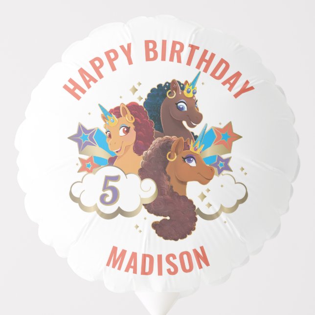 Afro Unicorn | Magical Girls Birthday Balloon (Front)