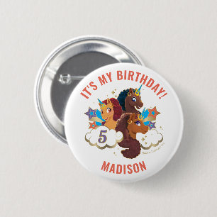 Afro Unicorn   Magical Girls Birthday Button
