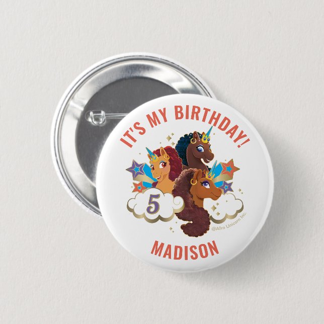 Afro Unicorn | Magical Girls Birthday Button (Front & Back)