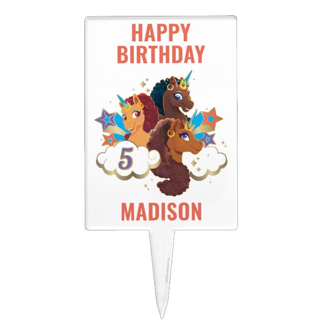 Afro Unicorn | Magical Girls Birthday Cake Topper (Front)