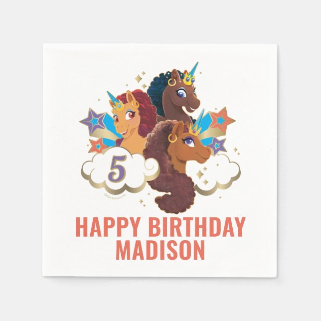 Afro Unicorn | Magical Girls Birthday Napkins (Front)