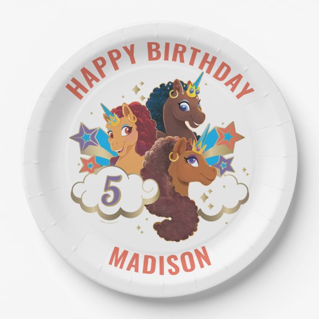 Afro Unicorn | Magical Girls Birthday Paper Plates (Front)