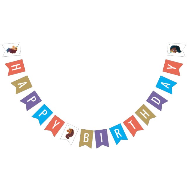 Afro Unicorn | Magical Happy Birthday Bunting Flags (All)