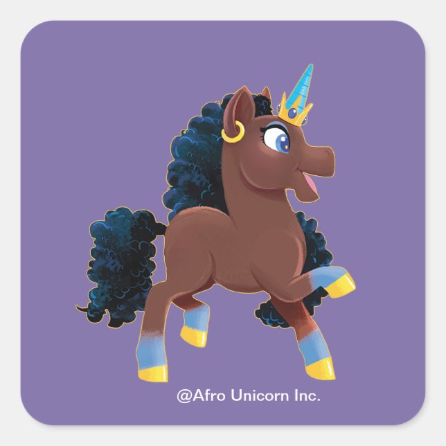 Afro Unicorn | Magical Prancing Square Sticker (Front)