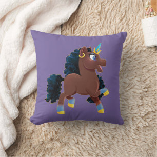 Afro Unicorn   Magical Prancing Throw Pillow