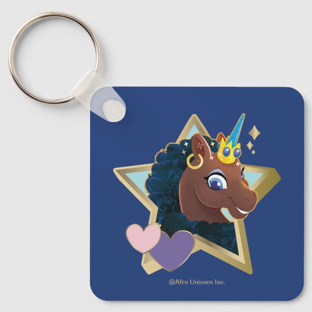 Afro Unicorn Magical Star Keychain (Front)