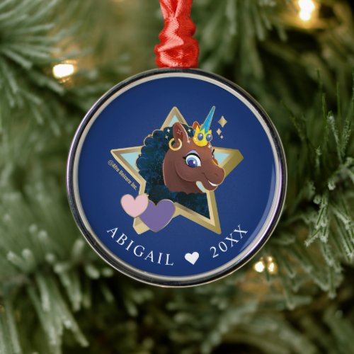 Afro Unicorn Magical Star Metal Ornament