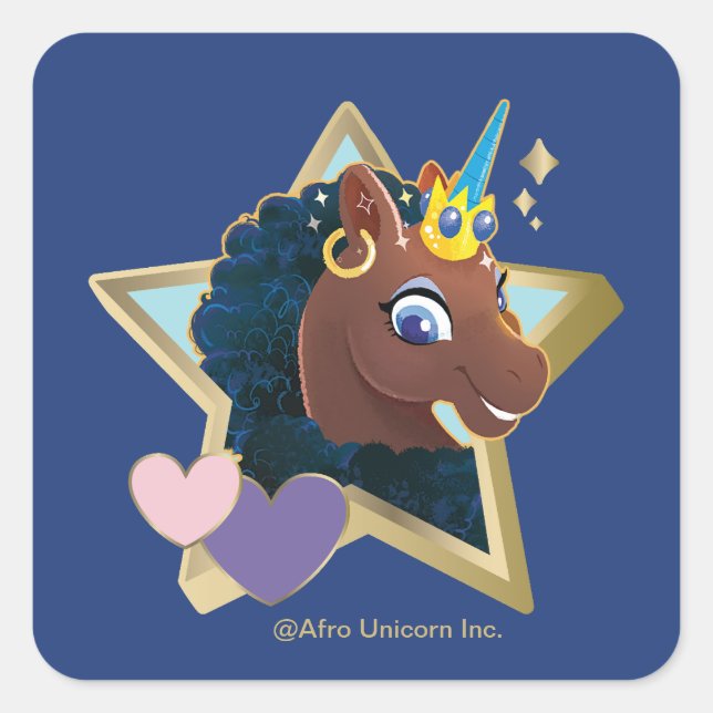 Afro Unicorn Magical Star Square Sticker (Front)