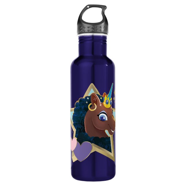 Afro Unicorn Magical Star Stainless Steel Water Bottle (Front)