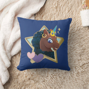 Afro Unicorn Magical Star Throw Pillow