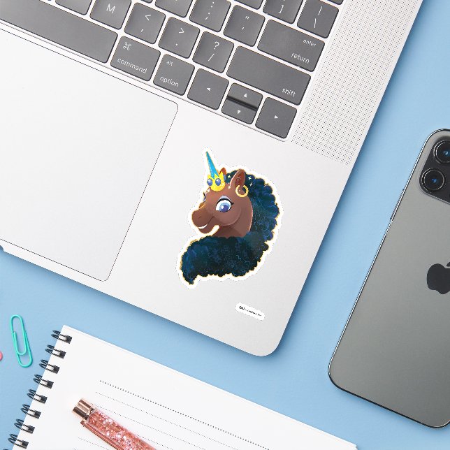Afro Unicorn | Magical Sticker (Laptop w/ iPhone)