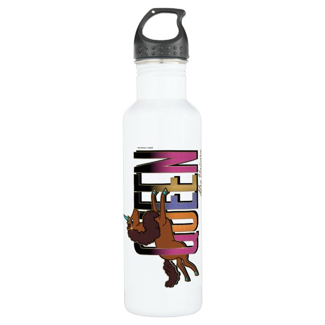 Afro Unicorn Queen Design Stainless Steel Water Bottle (Front)