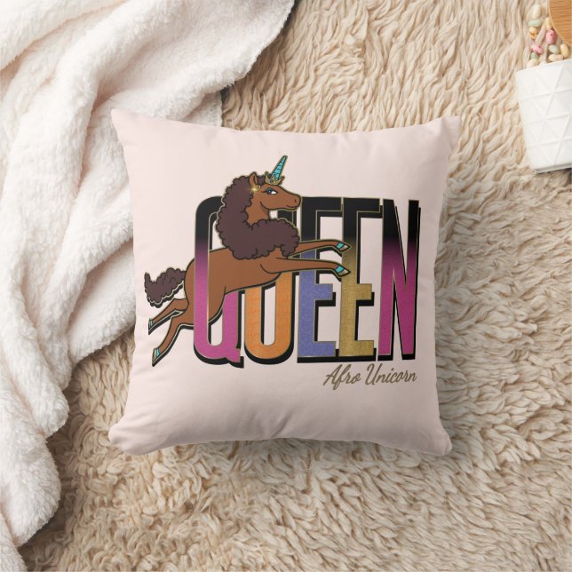 Afro Unicorn Queen Design Throw Pillow (Blanket)