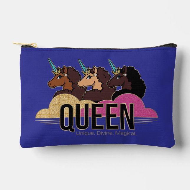 Afro Unicorn Queen Trio Design Accessory Pouch (Front)