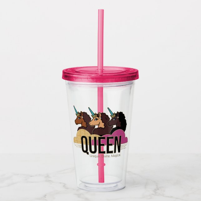 Afro Unicorn Queen Trio Design Acrylic Tumbler (Front)