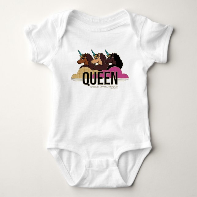 Afro Unicorn Queen Trio Design Baby Bodysuit (Front)