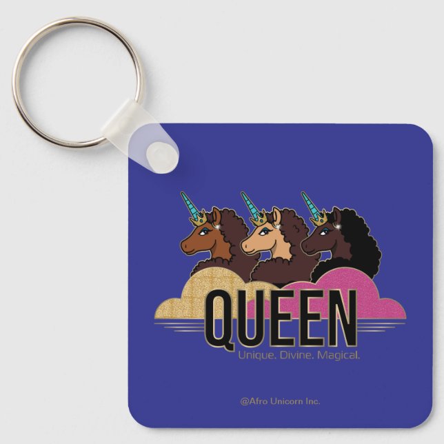 Afro Unicorn Queen Trio Design Keychain (Front)